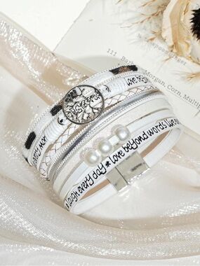 Anthropologie White and Silver Multi-Strand Beaded Wrap Bracelet